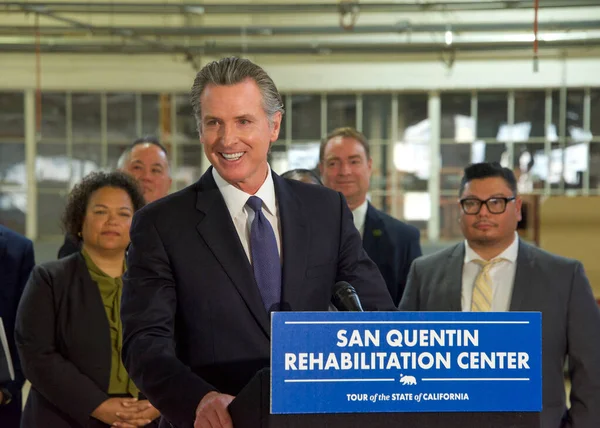 stock image San Quentin, CA - March 17, 2023: Governor Gavin Newsom at press conf announcing San Quentin State Prison will be transformed to improve public safety through rehabilitation and education