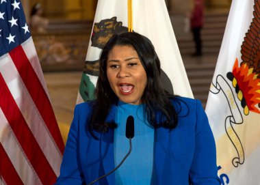 San Francisco, CA - 31 Ocak 2024: Başkan London Breed, Körfez Kürtaj Hakları Koalisyonu 'nun birinci yıldönümü için basın toplantısında konuşma yaptı.