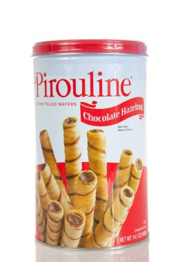 Alameda, CA - Nov 16, 2022: One can of Pirouette Creme Filled Wafters. Chocolate Hazelnut with other natural flavors. clipart