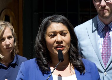 San Francisco, CA - 3 Mayıs 2024: Belediye Başkanı London Breed ilk Downtown Entertainment Zones 'un kurulması önerisini duyuran bir basın toplantısında konuşma yaptı.