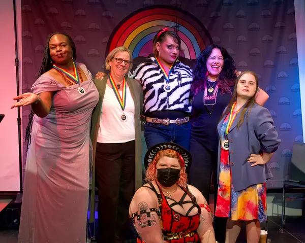 stock image San Francisco, CA - June 26, 2024: Participants at the Grand Marshals Press Preview at the SFLGBT Center