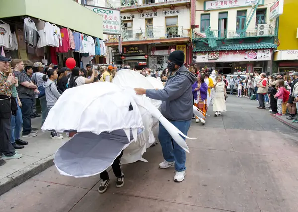 stock image San Francisco, CA - Aug 17, 2024: Participants in the second annual Hungry Ghost King Festival Parade walking from Rose Pak station to Portsmouth Square in China Town.