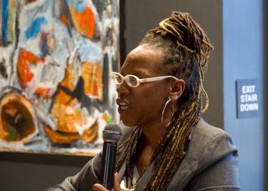 Oakland, CA - Sept 01, 2024: Lateefah Simon speaking at the Oakland Area United Democratic Campaign HQ Grand Opening event. clipart