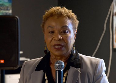 Oakland, CA - Sept 01, 2024: Congresswoman Barbara Lee speaking at the Oakland Area United Democratic Campaign HQ Grand Opening event. clipart