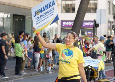 Oakland, CA - Sept 8, 2024: Participants in the 14th annual Gay Pride Parade in downtown Oakland. This years theme, Rooted in Pride, clipart