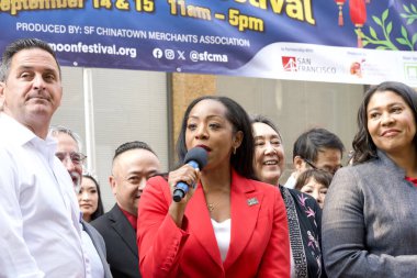 San Francisco, CA - Sept 14, 2024: Malia Cohen speaking at the opening ceremony for the 34th annual Autumn Moon Festival. clipart