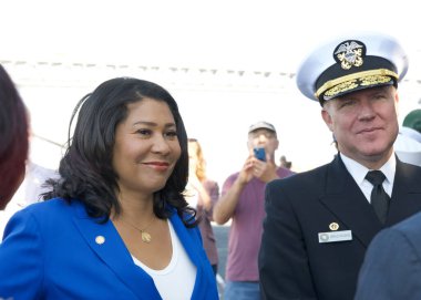 San Francisco, CA - Oct 8, 2024:  Mayor London Breed and Rear Admiral Brad Rosen, Commander, Navy Region Southwest, at the 43rd Annual Fleet Week Opening Ceremony clipart