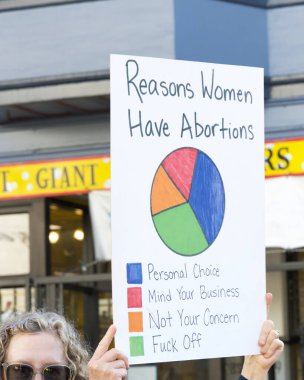 San Francisco, CA - 18 Ocak 2024: Halkın Yürüyüşü 'nün tanımlanamayan katılımcıları, yaklaşan Trump Yönetimi tarafından tehdit edildiğini düşündükleri üreme hakları ve diğer nedenler için çağrıda bulundular. 