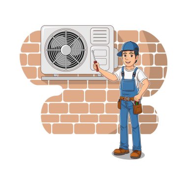 HVAC servis çizgi film karakter tasarımı tasarım vektörü illüstrasyon formatı, tasarım ihtiyaçlarınız, logonuz, illüstrasyonunuz, animasyonunuz vs. için uygundur.