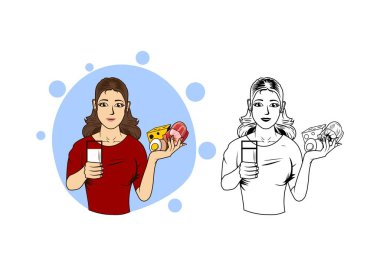 Protein içeren kadın besin tasarımı illüstrasyon vektörü formatı, tasarım ihtiyaçlarınız, logonuz, illüstrasyonunuz, animasyonunuz vs. için uygun.