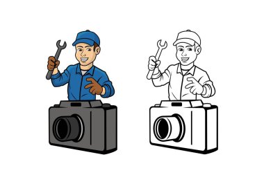 Kamera Teknisyeni Karakter Tasarımı İllüstrasyon vektörü biçimi tasarımınız için uygun logo illüstrasyon animasyonu vs.