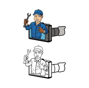 Kamera Teknisyeni Karakter Tasarımı İllüstrasyon vektörü biçimi tasarımınız için uygun logo illüstrasyon animasyonu vs.