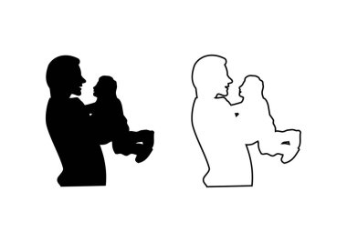 Baba ve Kız Siluet Tasarım Çizim Vektörü tasarımınız için uygun format logo illüstrasyon animasyonu vs.