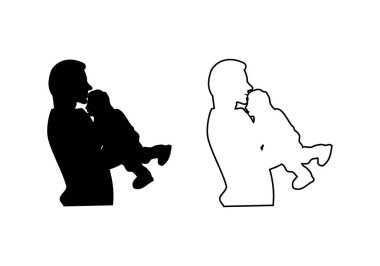 Baba ve Kız Siluet Tasarım Çizim Vektörü tasarımınız için uygun format logo illüstrasyon animasyonu vs.
