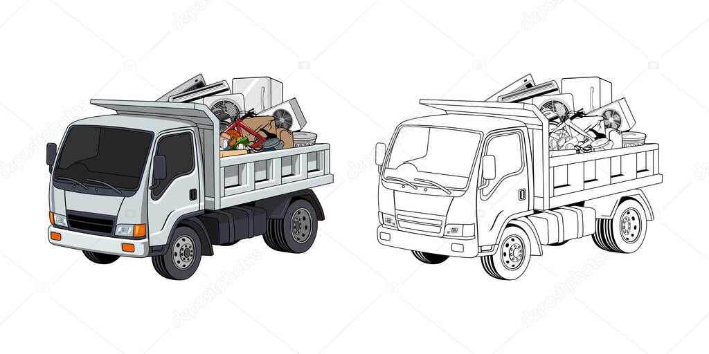 Pickup Truck Loaded Household Junk Cartoon Design Illustration vector eps format suitable for your design needs logo illustration animation etc