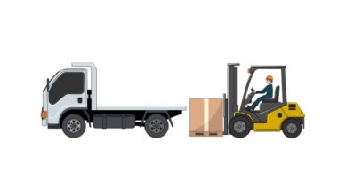 Forklift Kaldırma Kutusunu Flatbed Truck Animasyon Video 4K Projen için uygun Eğitim, şirket, pazarlama vs.