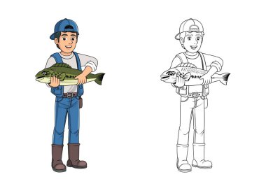 Fishing Cartoon Character Design Illustration vektör biçimi tasarımınız için uygun logo illüstrasyon animasyonu vs.