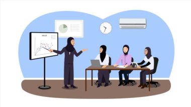 Müslüman Kadınlar İş Planlama Toplantısı Animasyon Video 4K Projen için uygun eğitim, şirket, pazarlama vb.