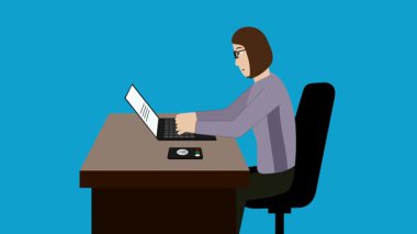 Proje ihtiyaçlarınız için uygun bir Dizüstü bilgisayar animasyon video 4K ile çalışan kadın işçi