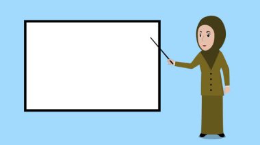 Müslüman Karikatür Kadın Öğretmeni Ekran Canlandırması Videosu 4K Proje ihtiyaçlarınız için uygun