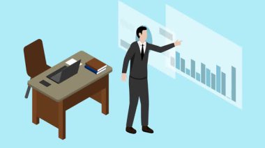 Isometric Erkek İş Sunumu Canlandırma Video 4K Proje ihtiyaçlarınız için uygun