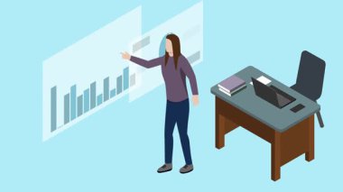 Isometric Female İş Sunumu Canlandırma Video 4K Proje ihtiyaçlarınız için uygun