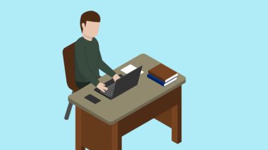 Proje ihtiyaçlarınız için uygun bir dizüstü bilgisayar animasyon video 4K ile çalışan erkek işçi