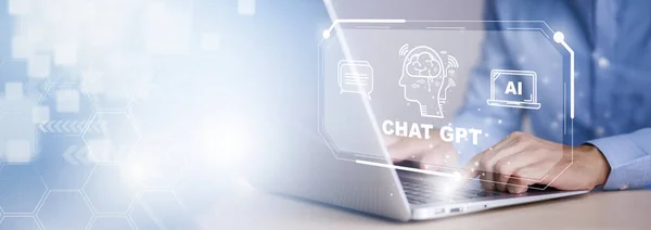 Man using Laptop or Smartphone With ChatGPT Chat with AI, Artificial Intelligence,System Artificial intelligence an artificial intelligence chatbot, Digital chatbot,robot application, conversation