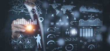 Bir medya ekranının ekran simgesi, İletişim ve pazarlama konsepti ile Teknoloji Süreç Sistemi İş Dünyası, Takım başarısı, İnsan Kaynakları, İş dünyası başarısı, iş planı