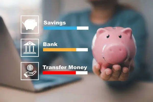 Budget and Saving money concept for financial accounting,Woman hand putting coin in piggy bank, financial plan and Money saving ideas, business finance and investment, life and family planning.