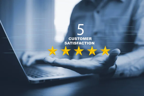 Business People Hand Hold Customer Review Satisfaction Feedback Survey Concept — Foto Stock