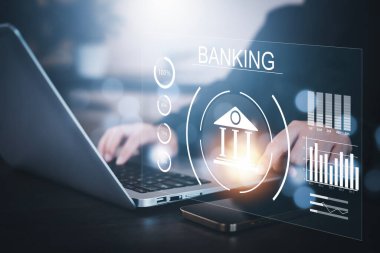Finans ve bankacılık dijital, çevrimiçi bankacılık ve ödemeler yapan işadamları, finans ve bankacılık ağları. Yapay Zeka, Müşteri Ağı bağlantısı, Dijital Pazarlama. Siber güvenlik. İş teknolojisi.
