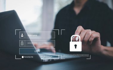 Cyber security and Security password login online concept  Hands typing and entering username and password of social media, log in with smartphone to an online bank account, data protection hacker