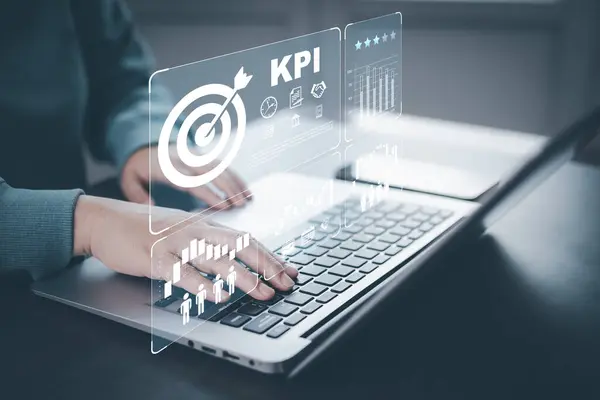 Key Performance Indicator (KPI)  Company Management Business Internet Technology Concept, Business people hand touch Key performance indicator business plan, Measure achievement versus planned target.