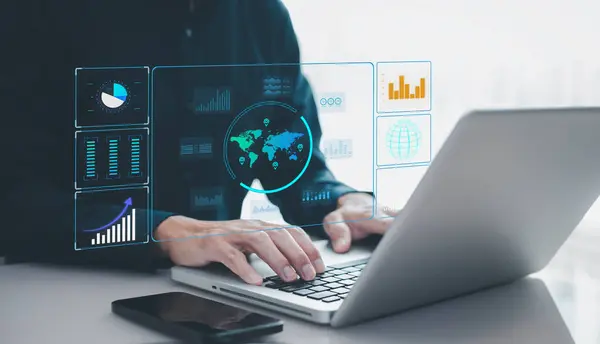 Working Data Analytics and Data Management Systems and Metrics connected to corporate strategy database for Finance, Intelligence,  Business Analytics with Key Performance Indicators, social network