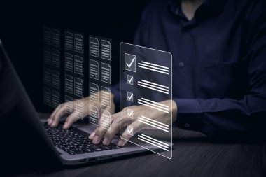 Online anket, dizüstü bilgisayarla kontrol listesi, Belge Yönetimi Kontrol Sistemi, çevrimiçi belge veritabanı ve işlem yönetimi dosyaları.