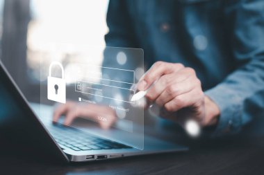 konsept giriş ve parola, siber güvenlik, kişisel kullanıcı verilerine erişmek için veri koruma parolası, veri koruma .siber saldırı ve güvenli internet erişimi, siber güvenlik ağı