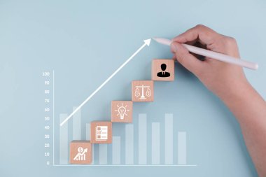 iş ikonları, iş planı stratejileri, iş büyüme başarısı PDCA kavramı, planlama geliştirme liderliği ve müşteri hedef grubu hedefleri hedefleri