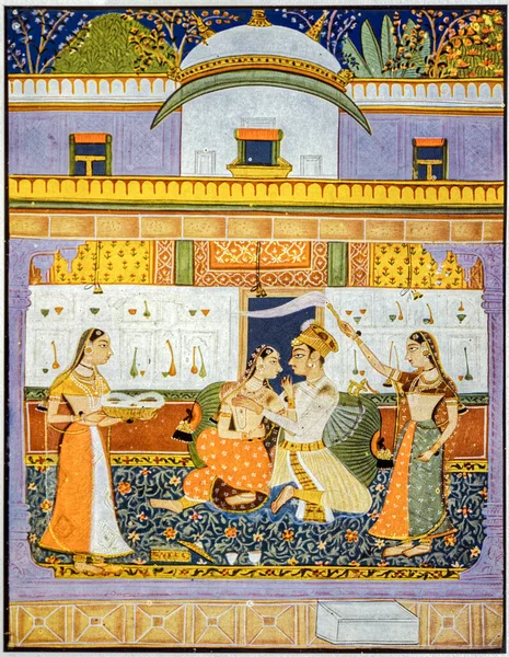 Rajasthan, Hindistan 'dan 02 18 2012 Rajasthani minyatür resim. Muhtemelen 19. yüzyıl sonu ya da 20. yüzyıl başı.. 