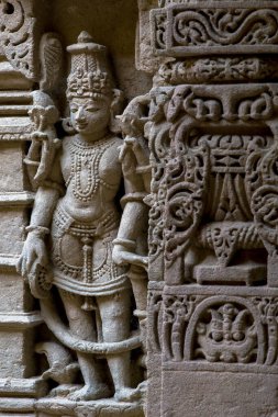 27 Ocak 2010 'da Hindistan' ın Gujarat şehrinde karmaşık bir şekilde inşa edilmiş tarihi bir yer olan Stepwell Rani ki vav 'da Tanrı ve Tanrıça heykelleri. Bir UNESCO dünya mirası bölgesi Patan Kuzey Gujarat Hindistan