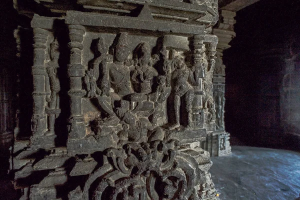 04 16 2009 Black stone Carved sculptor Inside The Godeshwar Temple Sinner Town district Nasik Maharashtra India