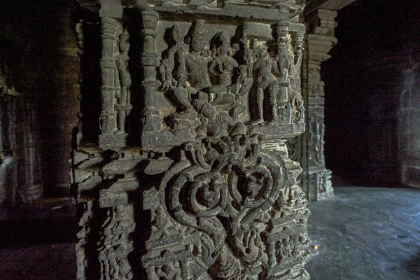 04 16 2009 Black stone Carved sculptor Inside The Godeshwar Temple Sinner Town district Nasik Maharashtra India