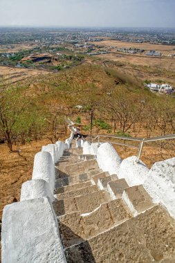 04 16 2009 Stone Steps Going Down From Cave Temple Digambar Jain Gajpantha Pahad Mhasrul Near Nashik District Nashik Maharashtra India.