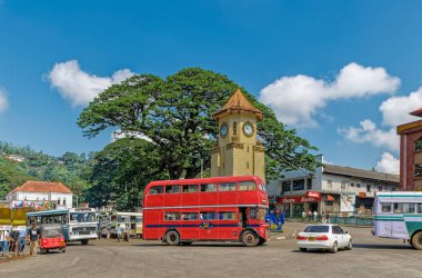 09 09 2007 City traffic, Clock tower Roundabout and police station in downtown Kandy, close to temple of Tooth Buddha Dalada Maligawa Kandy, Sri Lanka.