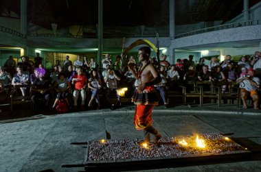 09 08 2007 Night Firewalk by Sri Lankan Native man a cultural Performance at Kandy Sri Lanka Asia.