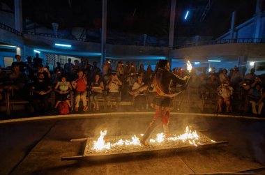 09 08 2007 Night Firewalk by Sri Lankan Native man a cultural Performance at Kandy Sri Lanka Asia.