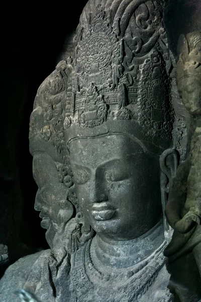 2006 Grotttempel Skulptur Shiva Trimurti Århundradet Unesco Världsarv Elephanta Nära — Stockfoto