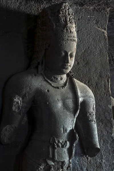 stock image 12 12 2006 Linga shrine, showing guardian figures or dwarpala.Elephanta Caves, Mumbai  Maharashtra India.