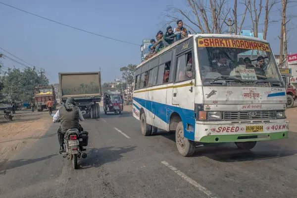 stock image 12 22 2014 Trucke and Transportesen on Grand Trunk Road On the way to Maa Tara Chandi Temple Sasaram a small city Bihar India
