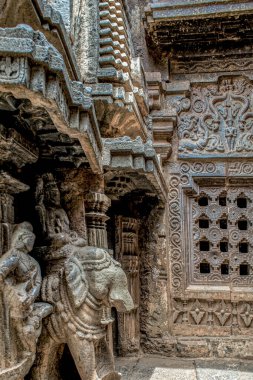 06 12 2017 Khidrapur, Kolhapur, Maharashtra 'daki Kopeshwar Tapınağı' nda oyma taş. Hindistan.